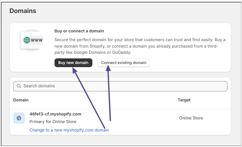 Buy or Connect an existing domain