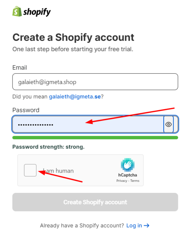 Click On The Create Shopify Account