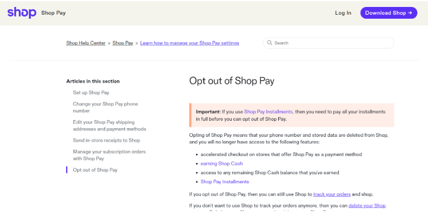 Get A Form For Opting Out of Shop Pay
