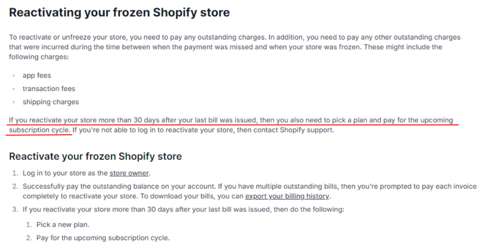 Re-activate The Shopify Account