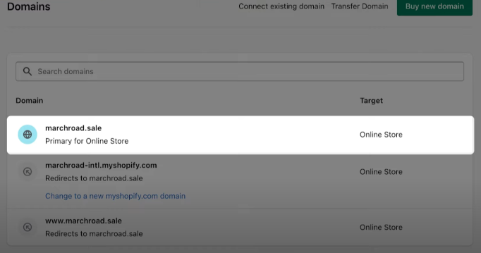 Change Shopify primary Domain Name