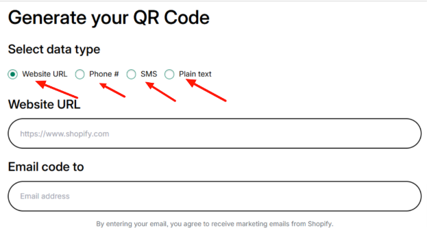 Shopify QR code generator page